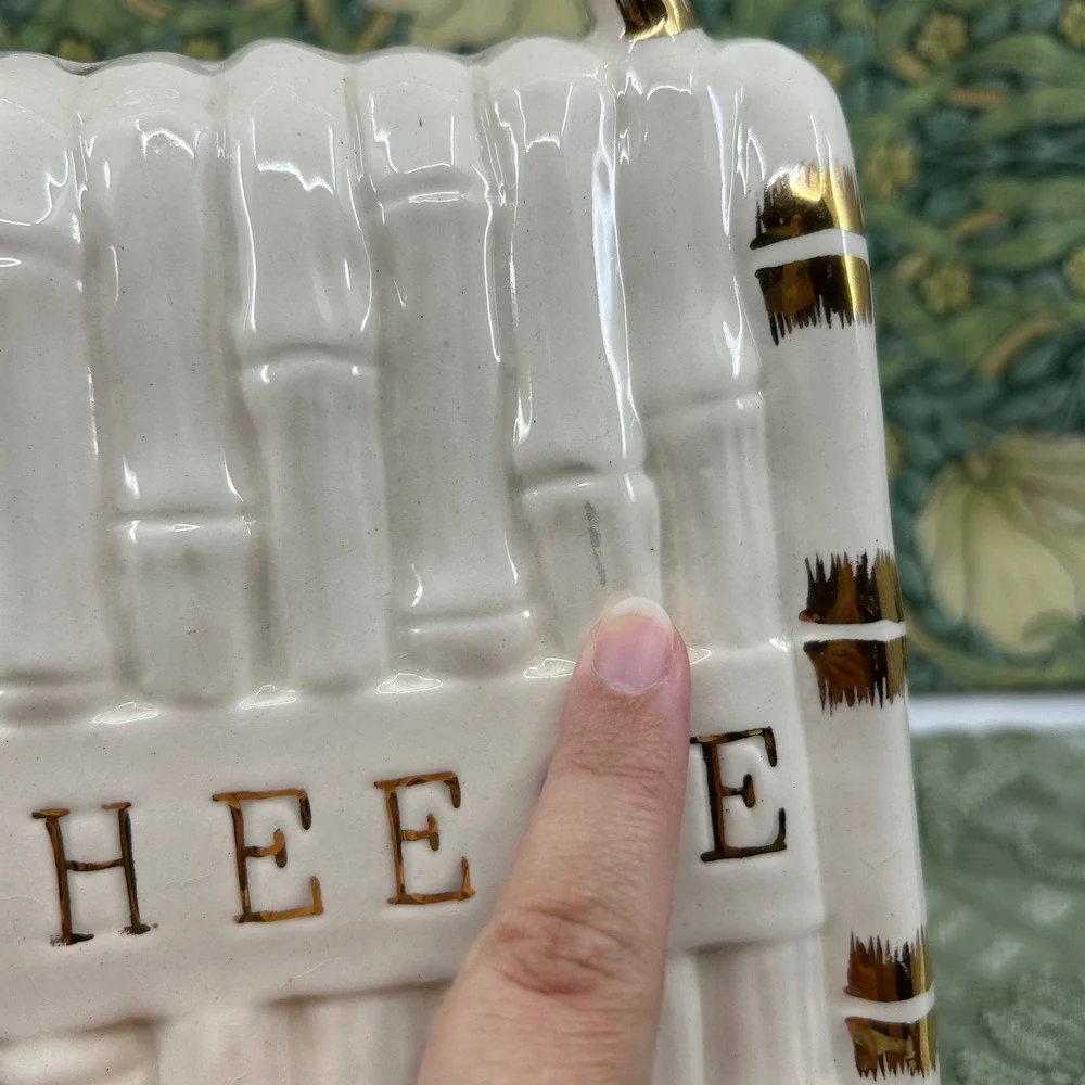 Vintage Cheese Keeper Block Triangle Ceramic Covered Vented Dish Gold White